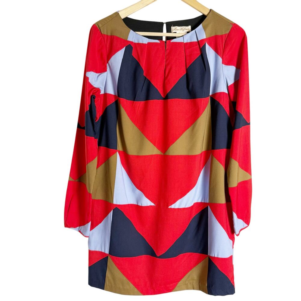 Mara Hoffman Red Geometric Triangle Print Long Sleeve Shift Mini Dress Size S